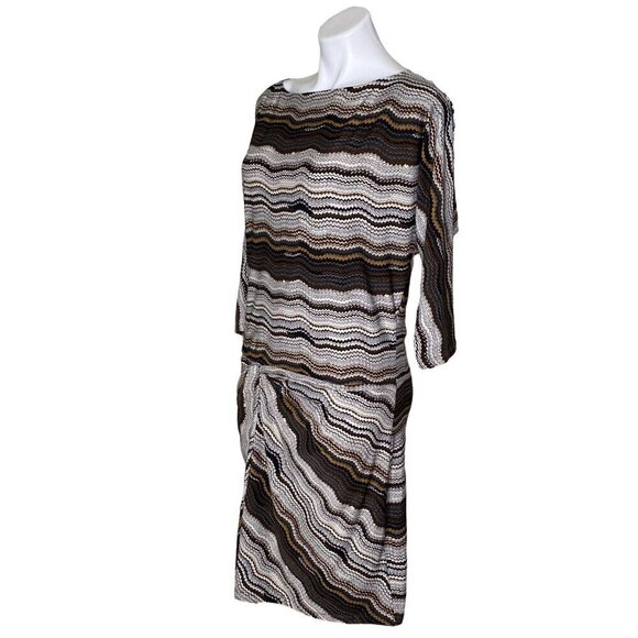 BCBGMaxAzria Brown Stripe Twist Front Dress, Dolman Sleeves Women's Size M - Picture 7 of 10